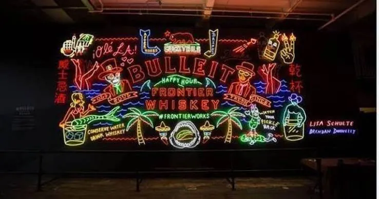 Restored neon signage inside Grand Central Market