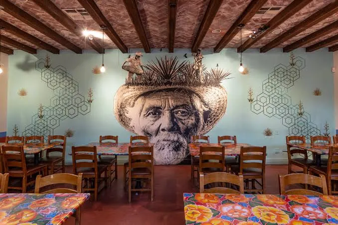 Guelaguetza dining room and bandstand in Koreatown