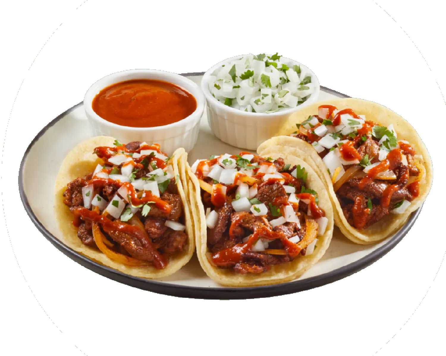 Street tacos with red salsa from King Taco
