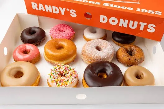 Assorted glazed donuts from Randy's Donuts