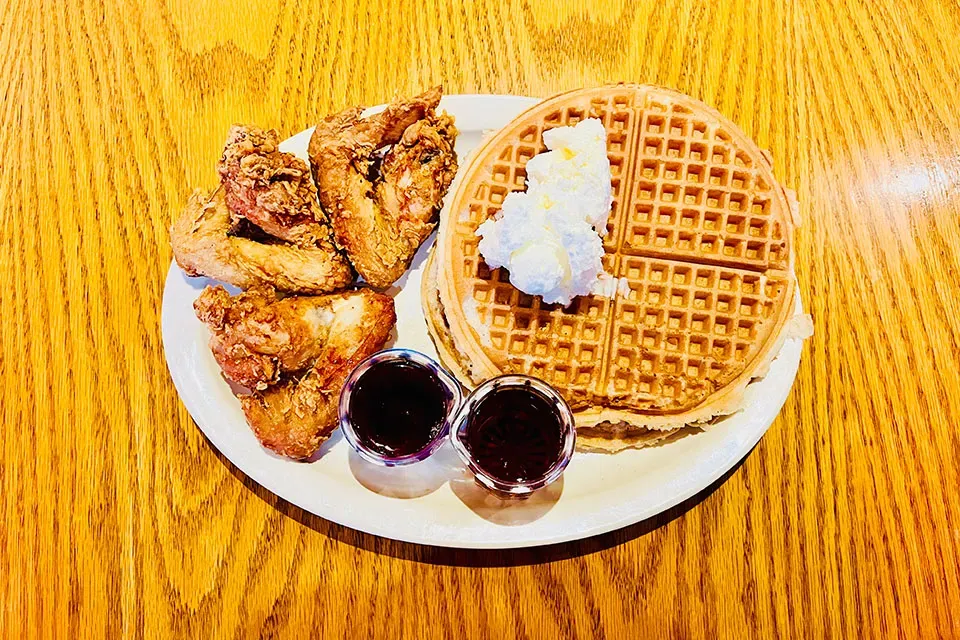 Fried chicken and waffles at Roscoe's