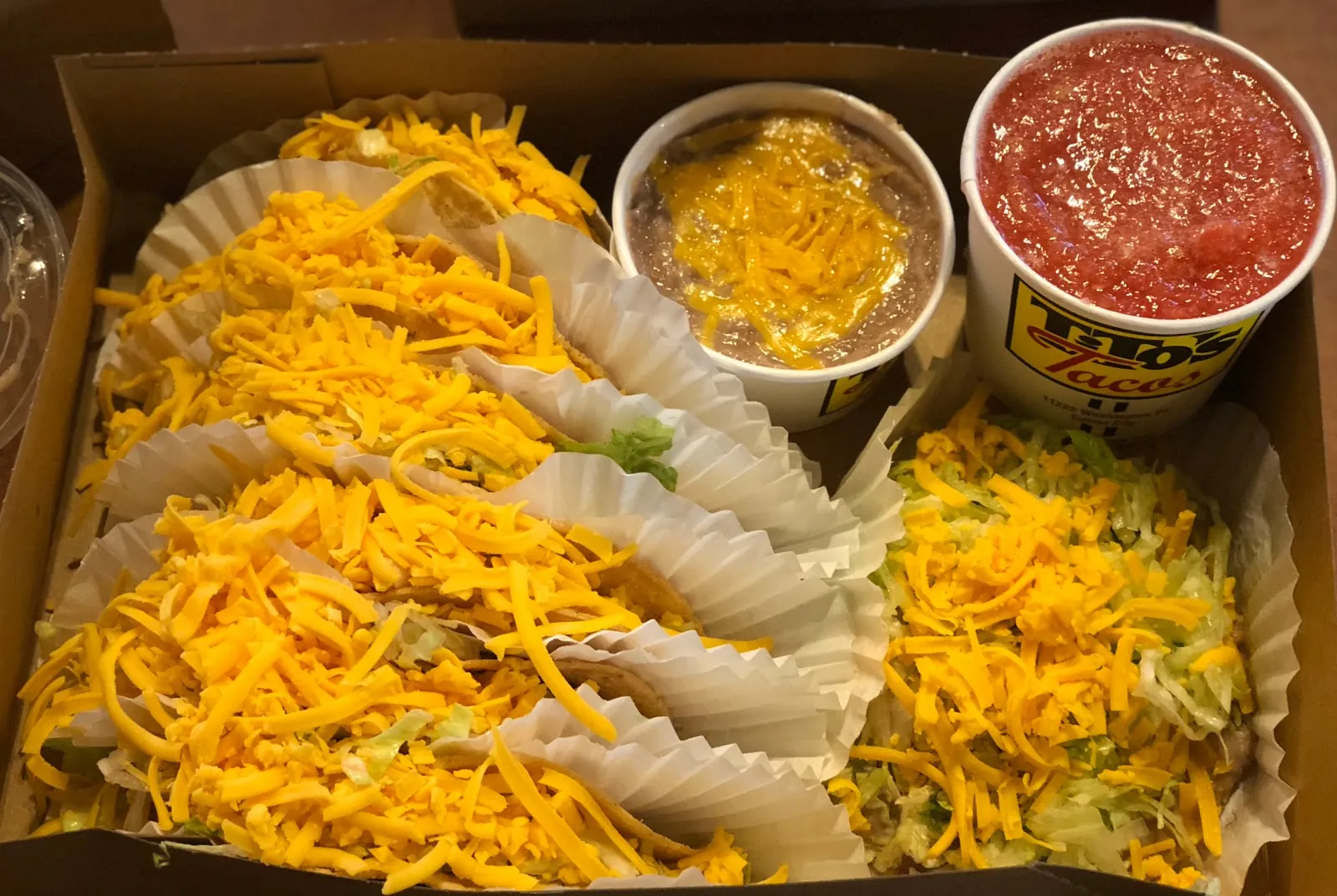 Hard shell beef taco from Tito's Tacos