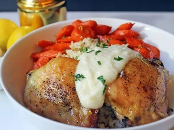 Zankou roasted chicken plate with garlic paste